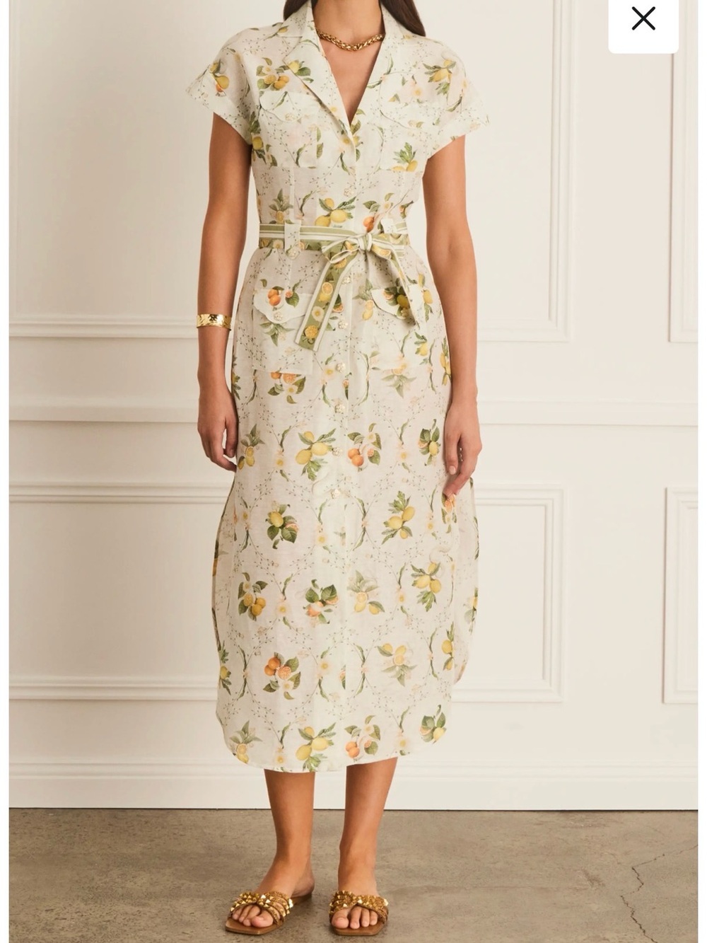 Agua Bendita Lemon-Print Button Midi Dress in White and Yellow - Picture 6 of 6